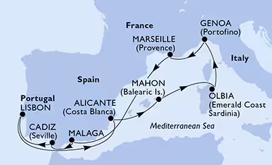 Krstarenje zapadnim Mediteranom brodom MSC OPEROM UWQI